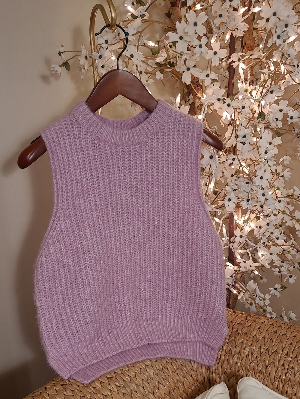 Split Hem Fuzzy Sweater Vest